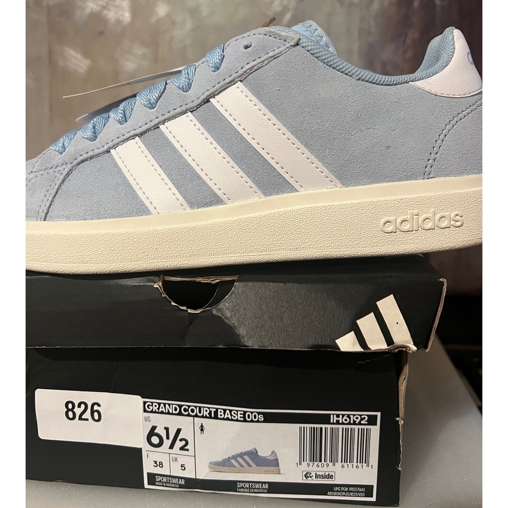 Adidas Grand Court Base 00s Women 6.5 Light Blue New Suede IH6192 Sneakers